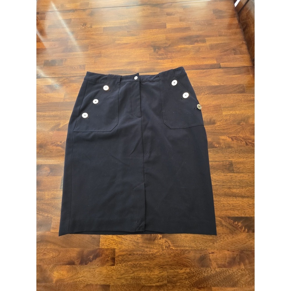 Tommy Hilfiger Womens 14 Navy Blue Nautical Button Front Pencil‎ Skirt 
Size 305